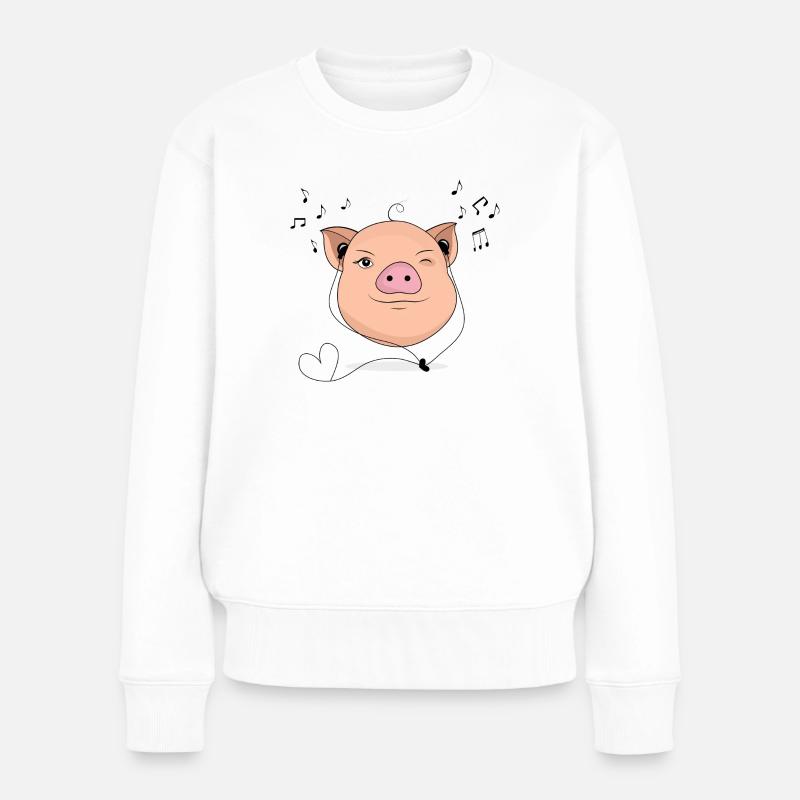 Cochon avec un cadeau de musique casque - Pull Premium bio Femme - blanc