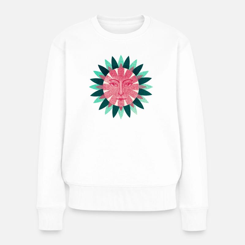 Retro Sonnenblume in Magenta - Frauen Premium Bio Pullover - Weiß