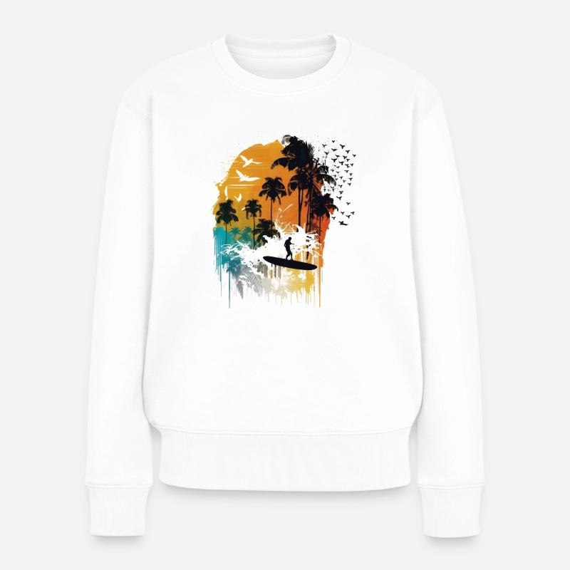 Aquarelle Surfeur - Pull Premium bio Femme - blanc
