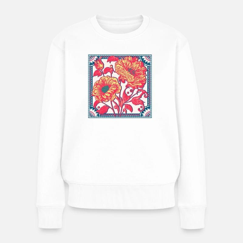 Vintage Blumen-Kachel - Frauen Premium Bio Pullover - Weiß