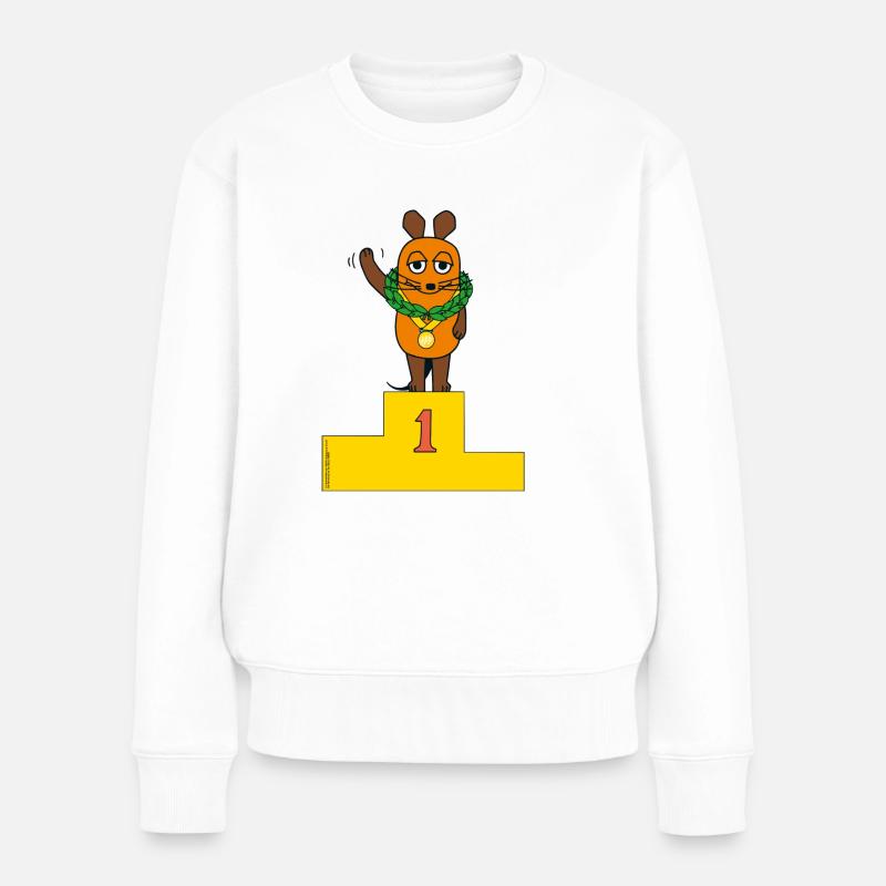 Die Maus bei Siegerehrung - Frauen Premium Bio Pullover - Weiß