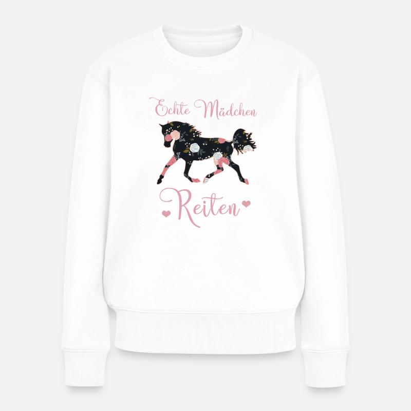 Echte Mädchen Reiten Pferde Geschenkidee - Frauen Premium Bio Pullover - Weiß