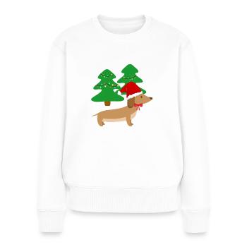 Weihnachten Dackel Wald Hund Geschenk - Frauen Premium Bio Pullover - Weiß - Vorne - Julia (174cm)