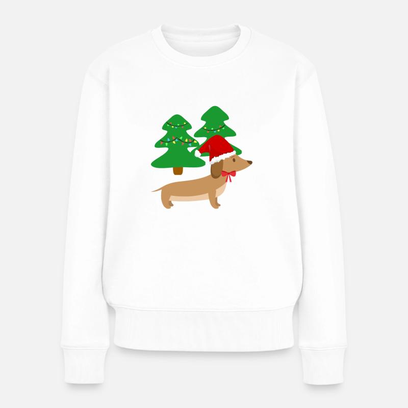 Weihnachten Dackel Wald Hund Geschenk - Frauen Premium Bio Pullover - Weiß