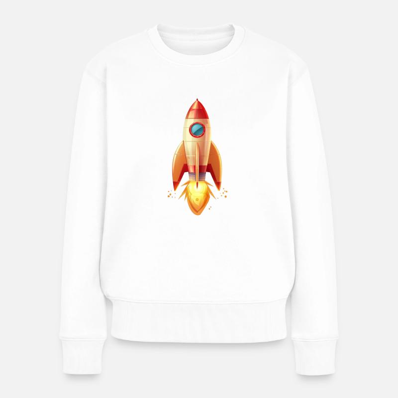 Lancements de fusées rétro en illustration bidimensionnelle - Pull Premium bio Femme - blanc