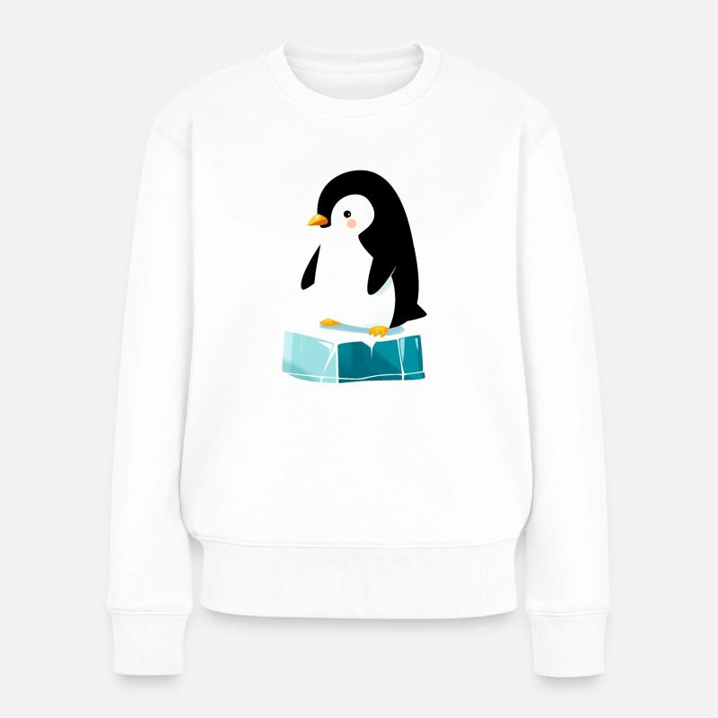 Kleiner Pinguin auf Eisblock - Frauen Premium Bio Pullover - Weiß
