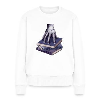 Zombie Hand auf Bücherstapel - Frauen Premium Bio Pullover - Weiß - Vorne - Julia (174cm)