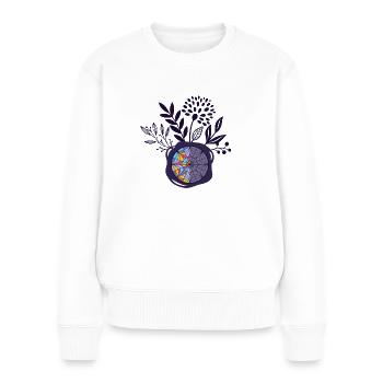 Ophelia Hall Timbre de cire avec fleurs - Pull Premium bio Femme - blanc - Devant - Julia (174cm)