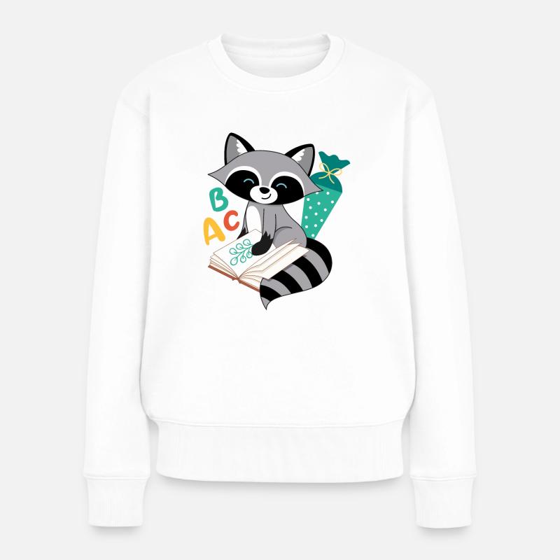 Waschbär mit Schultüte Einschulung Schulkind - Frauen Premium Bio Pullover - Weiß