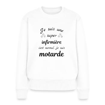 Je suis une super infirmière motarde ! - Pull Premium bio Femme - blanc - Devant - Julia (174cm)