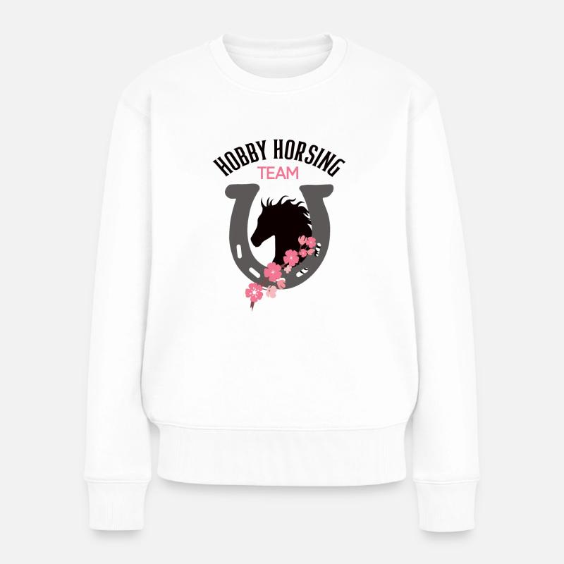 Hobby Horsing Team Reiten Hufeisen Horses Pferd - Frauen Premium Bio Pullover - Weiß