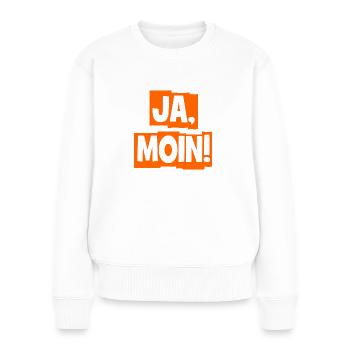 Ja Moin! - Guten Morgen - Nordsee - Ostsee - Anker - Frauen Premium Bio Pullover - Weiß - Vorne - Julia (174cm)