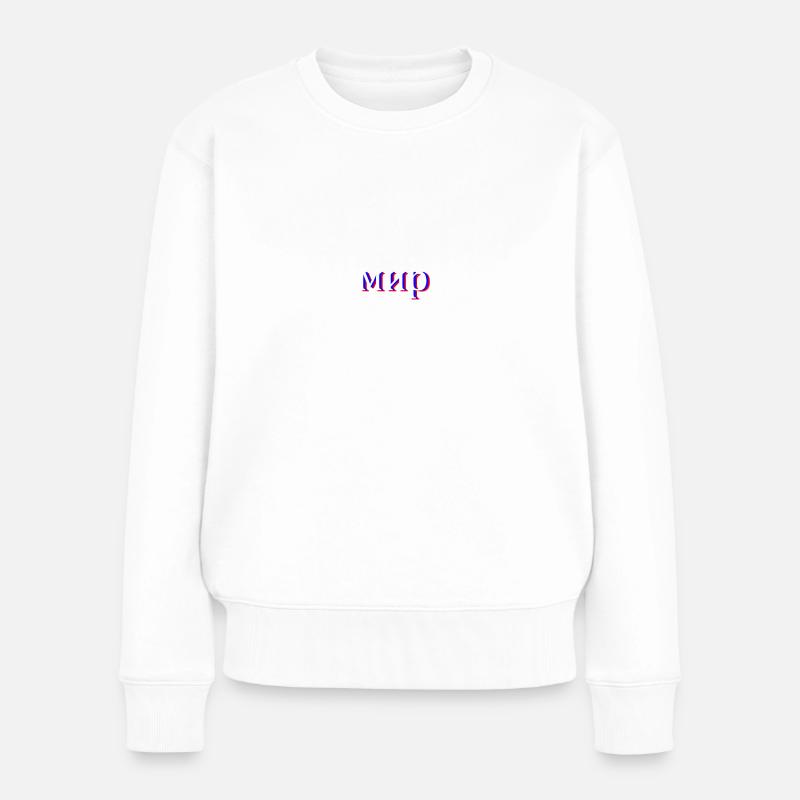 Russisch Kyrillisch мир - Frauen Premium Bio Pullover - Weiß