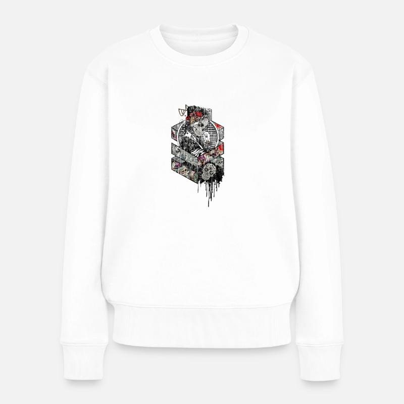 Geisha skelett knochen used look - Frauen Premium Bio Pullover - Weiß