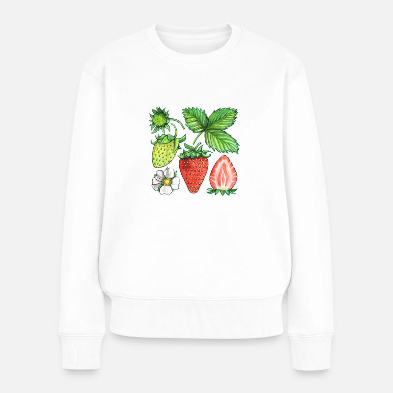 Erdbeeren - Frauen Premium Bio Pullover - Weiß