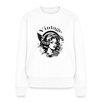 Vintage - Frauen Premium Bio Pullover - Weiß - Vorne - Julia (174cm)