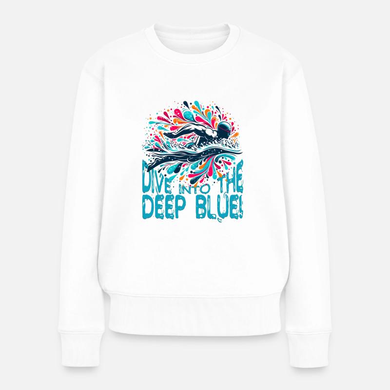 Nager dans l’aventure : Plongez dans le grand bleu ! - Pull Premium bio Femme - blanc
