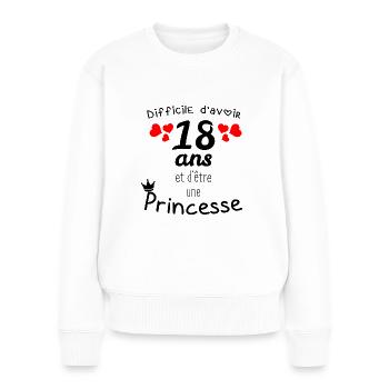 "Avoir 18 ans" cadeau 18 ans humour fille - Pull Premium bio Femme - blanc - Devant - Julia (174cm)