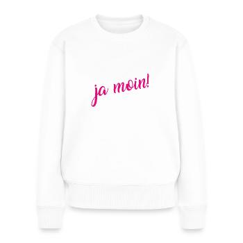 Ja Moin! - Guten Morgen - Nordsee - Ostsee - Anker - Frauen Premium Bio Pullover - Weiß - Vorne - Julia (174cm)