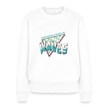 Le bonheur vient par vagues Summer Beach Retro Surf - Pull Premium bio Femme - blanc - Devant - Julia (174cm)