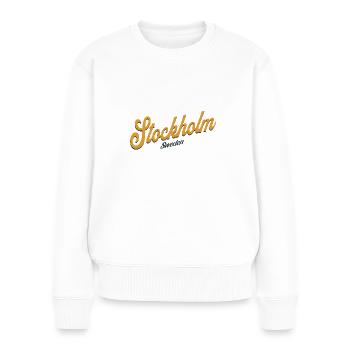 Stockholm - Suède - Slogan - Lettrage - Schweden - Pull Premium bio Femme - blanc - Devant - Julia (174cm)