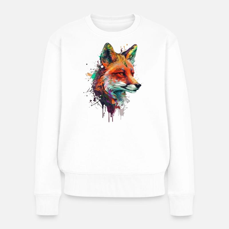 fuchs mit bunten farbklecksen - Frauen Premium Bio Pullover - Weiß