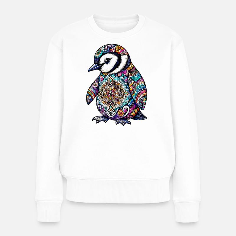 Pinguin mit Mandalas verziert - Frauen Premium Bio Pullover - Weiß