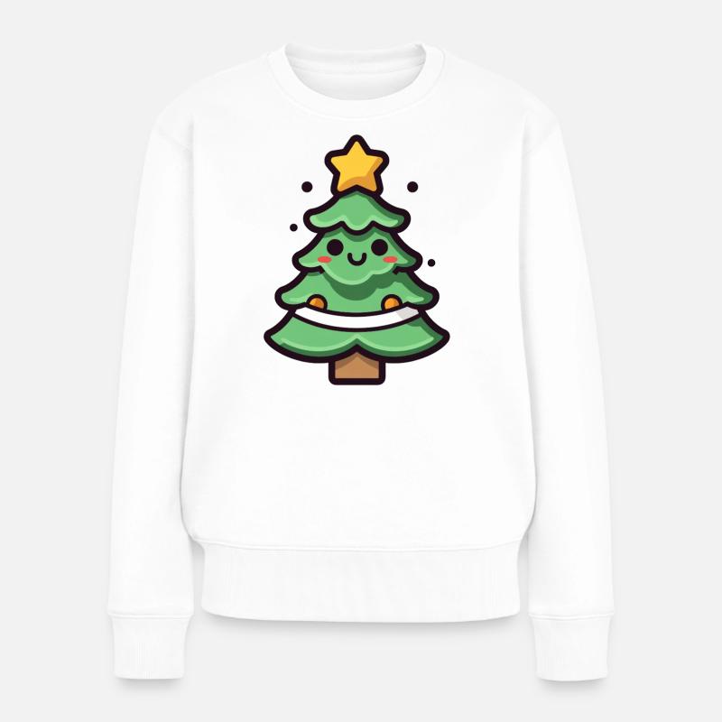 Kawaii Weihnachtsbaum Illustration - Frauen Premium Bio Pullover - Weiß