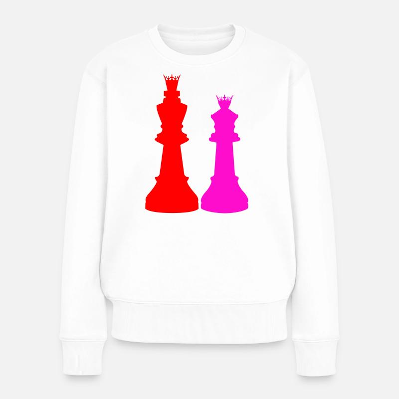 Doppelte Schachqueen Silhouetten - Frauen Premium Bio Pullover - Weiß