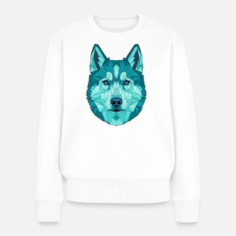 Geometrisch Wolf - Frauen Premium Bio Pullover - Weiß