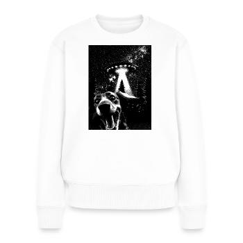 UFO und Hund Hundeshirt Funshirt - Frauen Premium Bio Pullover - Weiß - Vorne - Julia (174cm)