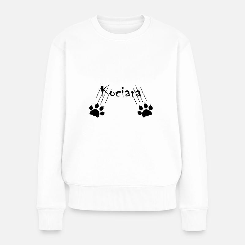 DZ0003 Katzenpfoten Krallen Inschrift - Frauen Premium Bio Pullover - Weiß