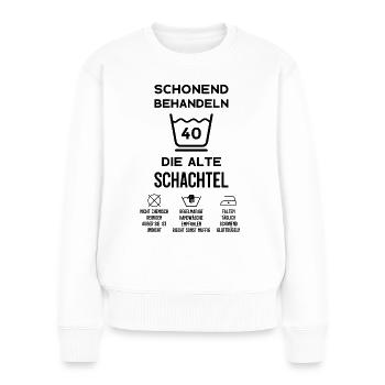 40. GEBURTSTAG SCHONEND BEHANDELN ALTE SCHACHTEL - Frauen Premium Bio Pullover - Weiß - Vorne - Julia (174cm)