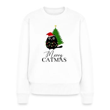 Joyeux Catmas | mignon motif chemise chat arbre de Noël - Pull Premium bio Femme - blanc - Devant - Julia (174cm)