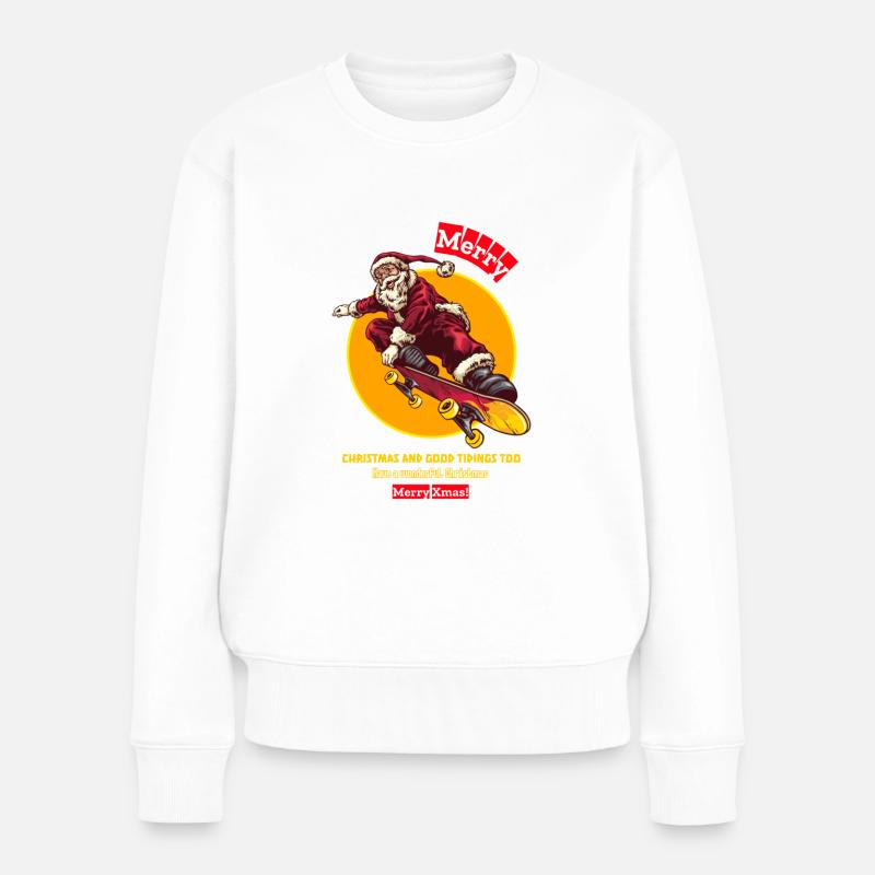 Santa skateboarder, Christmas gift - Frauen Premium Bio Pullover - Weiß