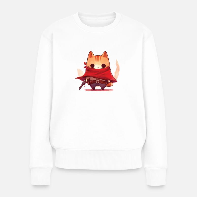 Katze als Cowboy verkleidet - Frauen Premium Bio Pullover - Weiß