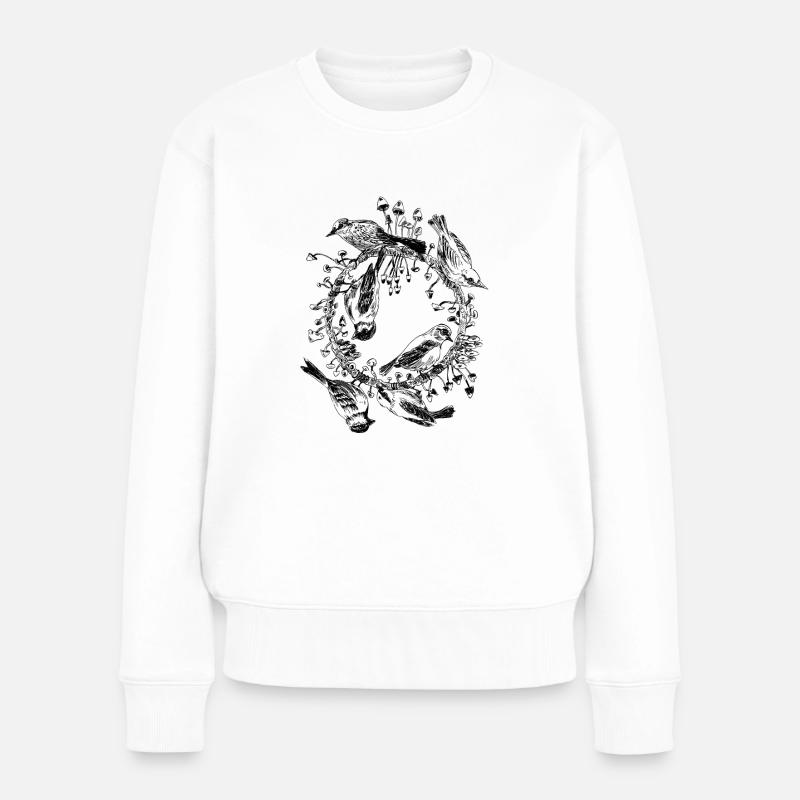 Oiseaux / arbre / cercle / champignons - Pull Premium bio Femme - blanc