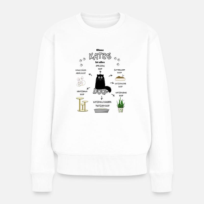 Katze Cat Kitten Kater Kätzchen Katzen schwarz - Frauen Premium Bio Pullover - Weiß