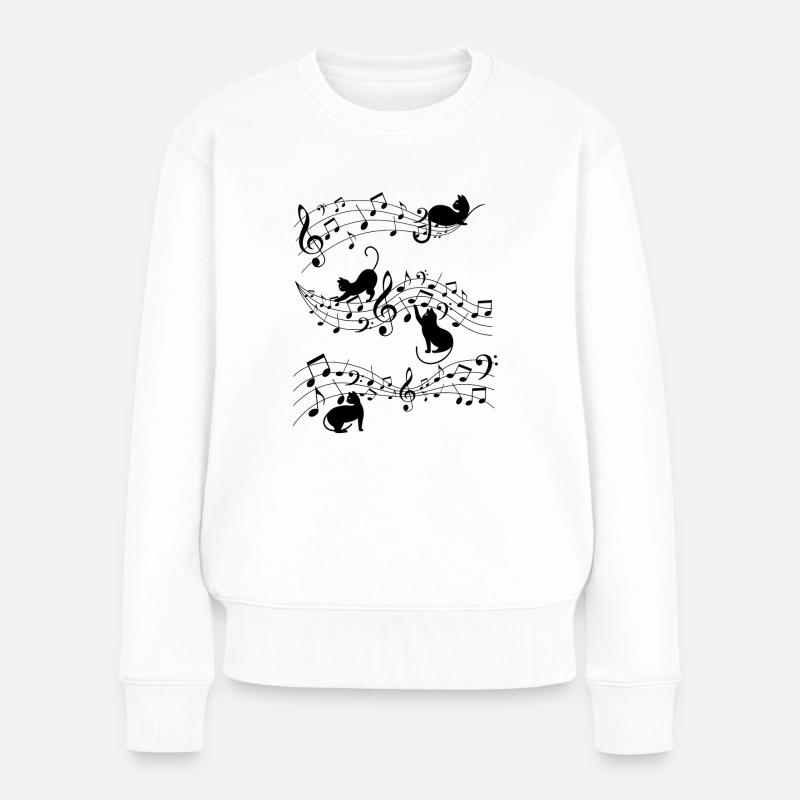 Musiknote und Katze - Frauen Premium Bio Pullover - Weiß