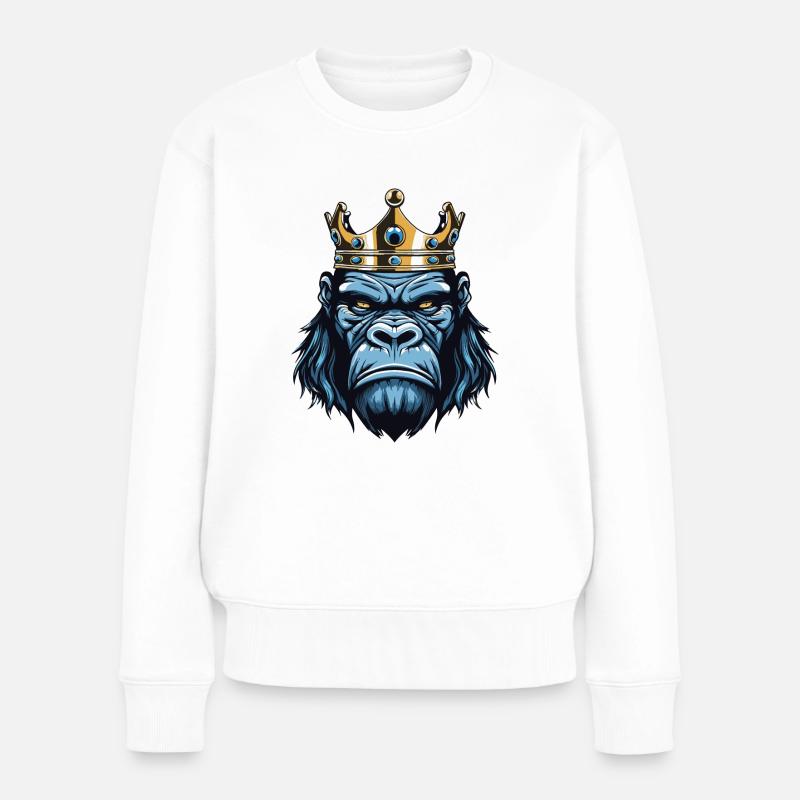 Gorilla Krone - Frauen Premium Bio Pullover - Weiß