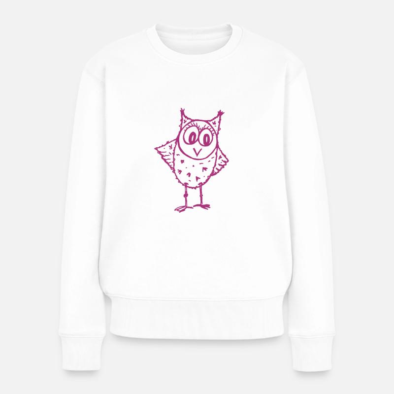 Eule Trudi magenta - Frauen Premium Bio Pullover - Weiß