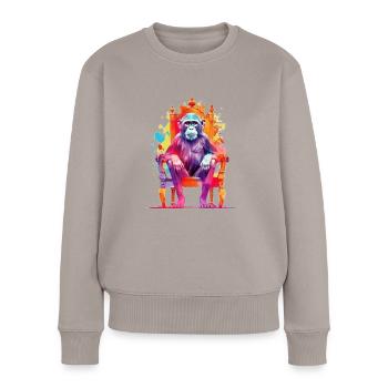 Monkey King - Singe sur le trône - Jeux de couleurs - Pull Premium bio Femme - taupe - Devant - Julia (174cm)