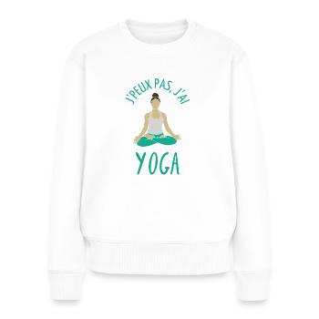 Humour pilates yoga - Pull Premium bio Femme - blanc - Devant - Julia (174cm)