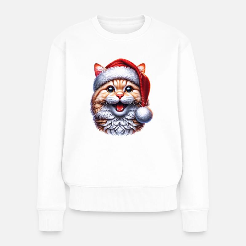 Weihnachts-Katze - Frauen Premium Bio Pullover - Weiß