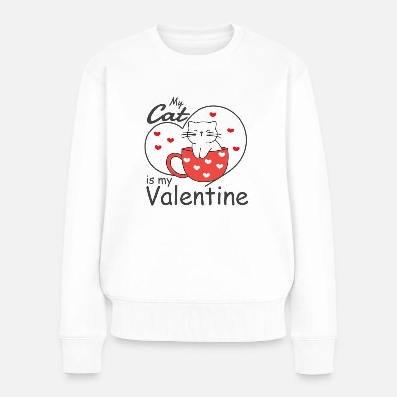 Saint-Valentin Mon chat est mon chat de la Saint-Valentin - Pull Premium bio Femme - blanc