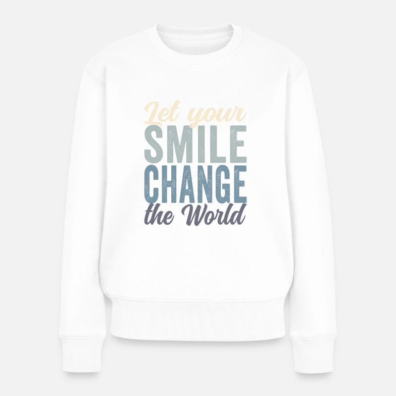 Let your smile change the world block farbig - Frauen Premium Bio Pullover - Weiß