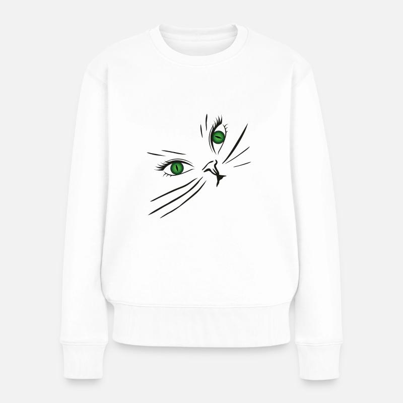 Katze Gesicht Katzengesicht - Frauen Premium Bio Pullover - Weiß