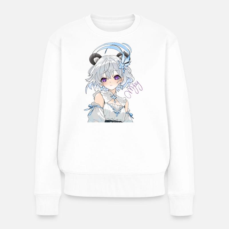 Blauweißes Anime-Mädchen mit Blüten - Frauen Premium Bio Pullover - Weiß