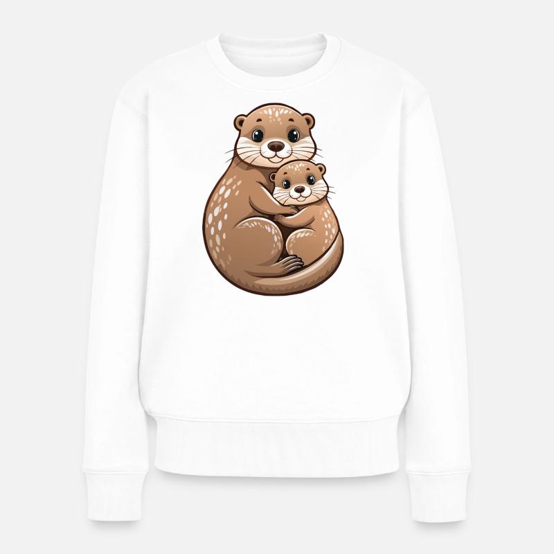 Mère loutre avec un petit - Pull Premium bio Femme - blanc