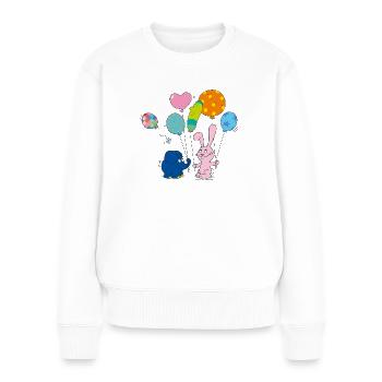 Elefant und Hase mit Luftballons - Frauen Premium Bio Pullover - Weiß - Vorne - Julia (174cm)